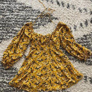 Yellow Floral Balloon Sleeve Mini Summer Dress